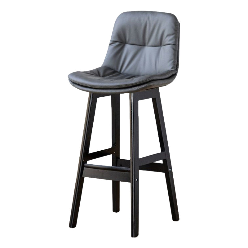 Scandinavian Leather Bar Stool 27.95'' Low Back Rubberwood Stool