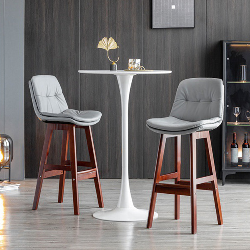 Scandinavian Leather Bar Stool 27.95'' Low Back Rubberwood Stool
