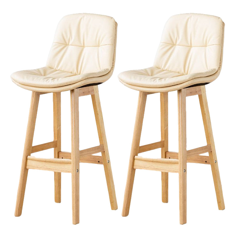 Scandinavian Leather Bar Stool 27.95'' Low Back Rubberwood Stool