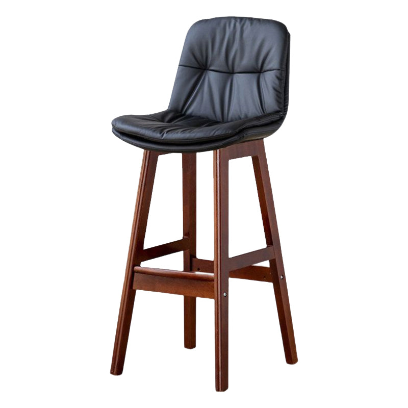 Scandinavian Leather Bar Stool 27.95'' Low Back Rubberwood Stool
