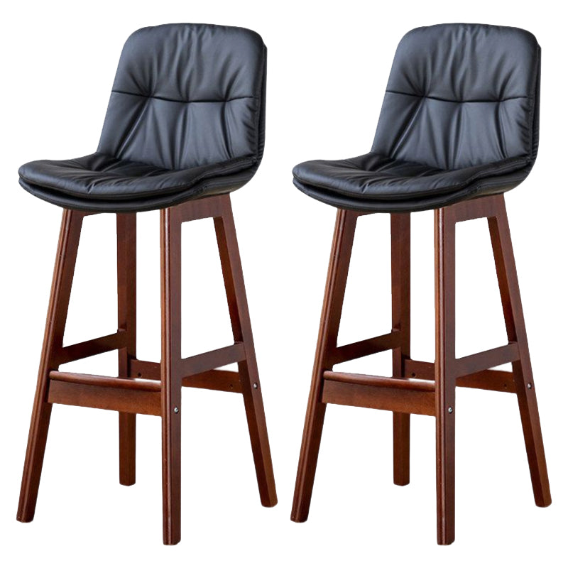 Scandinavian Leather Bar Stool 27.95'' Low Back Rubberwood Stool