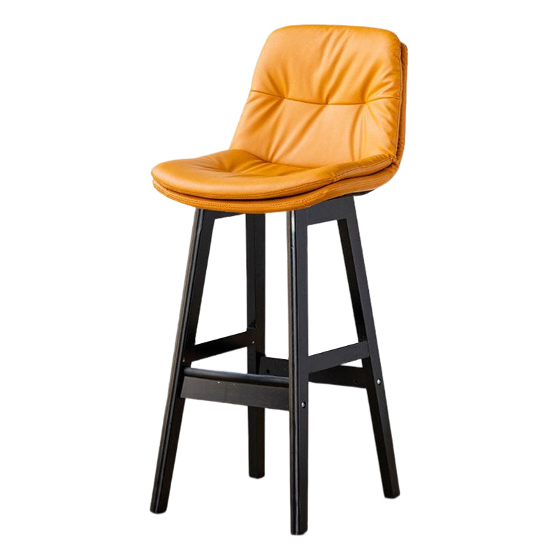 Scandinavian Leather Bar Stool 27.95'' Low Back Rubberwood Stool