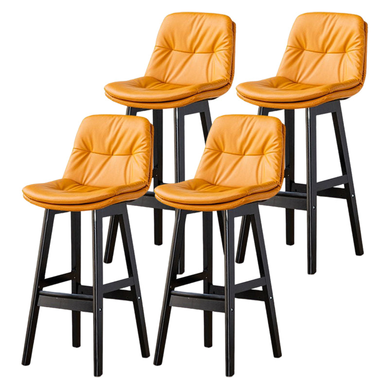 Scandinavian Leather Bar Stool 27.95'' Low Back Rubberwood Stool