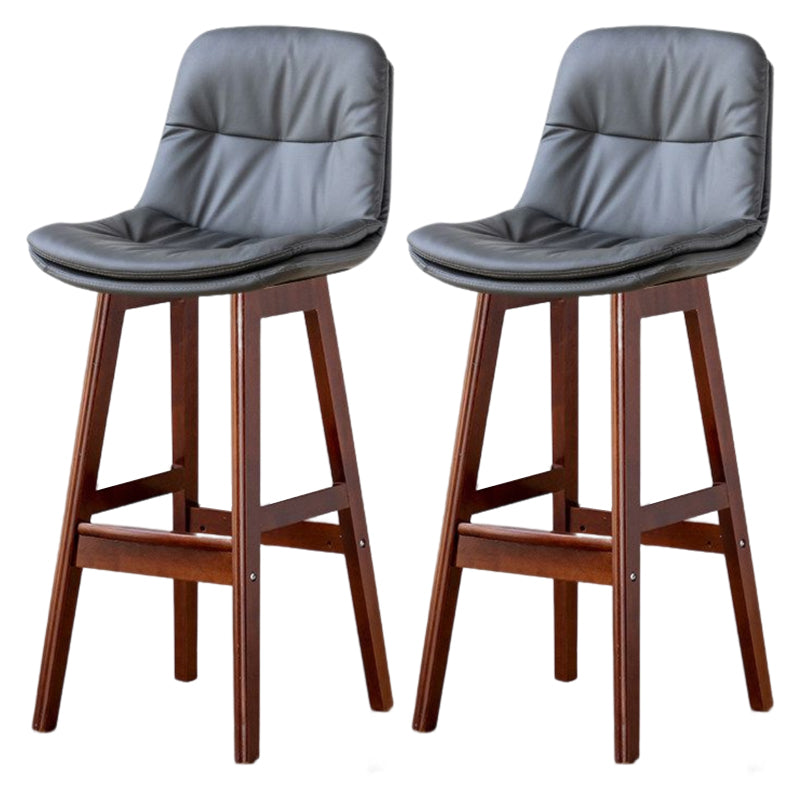 Scandinavian Leather Bar Stool 27.95'' Low Back Rubberwood Stool