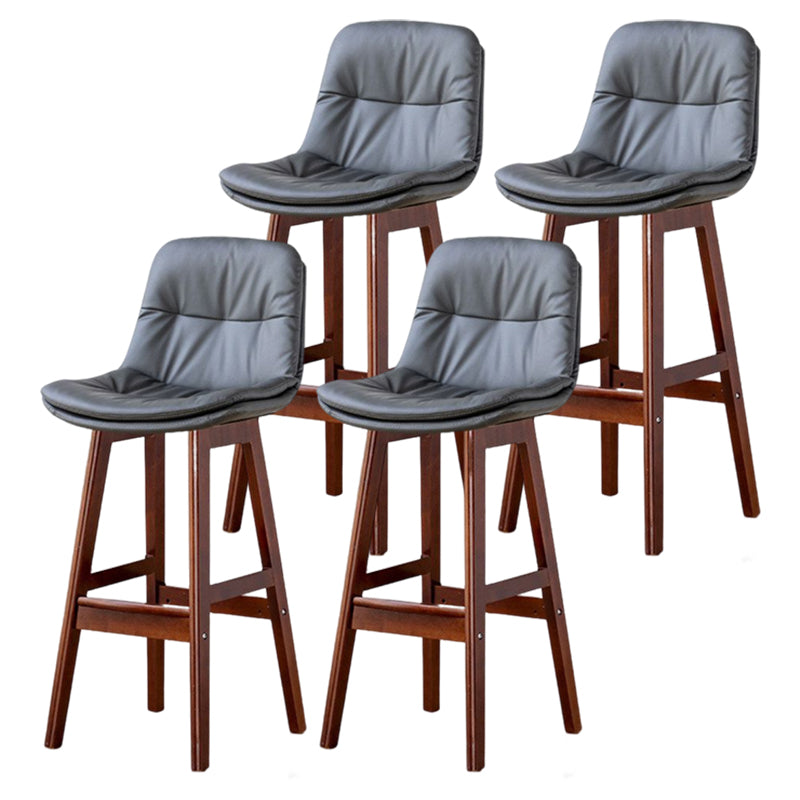 Scandinavian Leather Bar Stool 27.95'' Low Back Rubberwood Stool