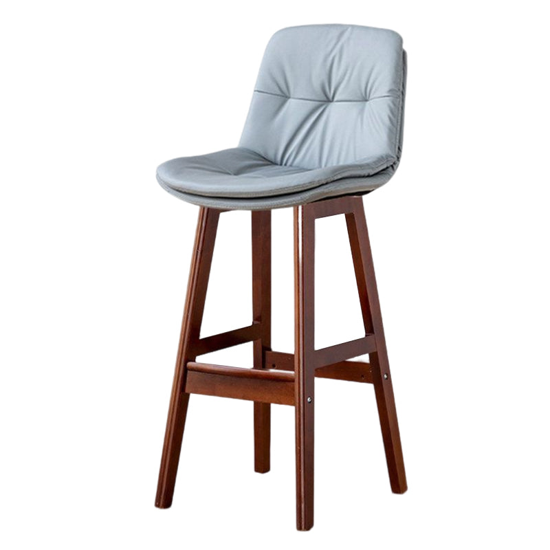 Scandinavian Leather Bar Stool 27.95'' Low Back Rubberwood Stool