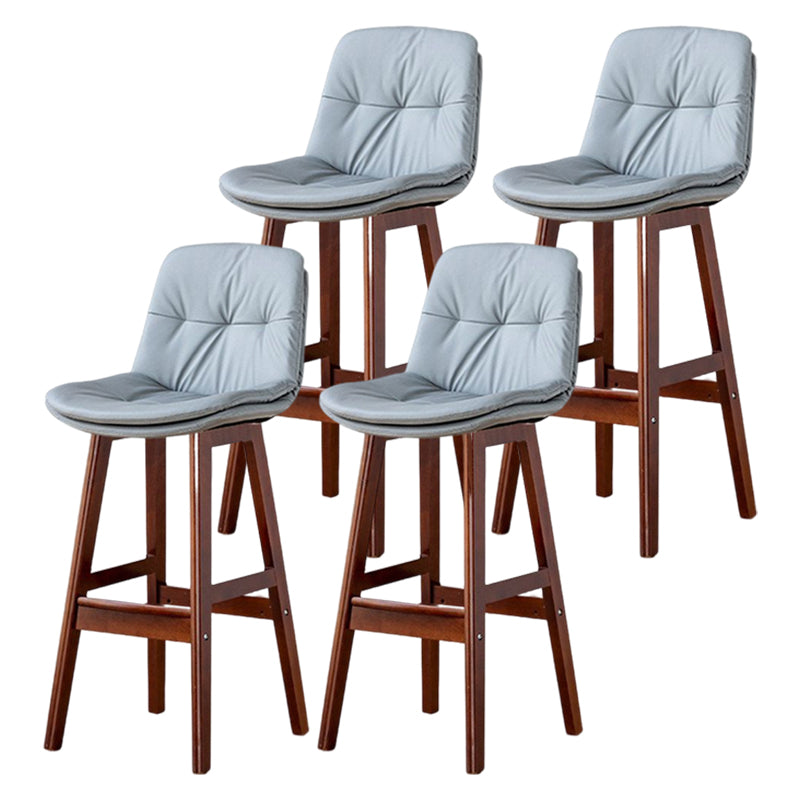 Scandinavian Leather Bar Stool 27.95'' Low Back Rubberwood Stool