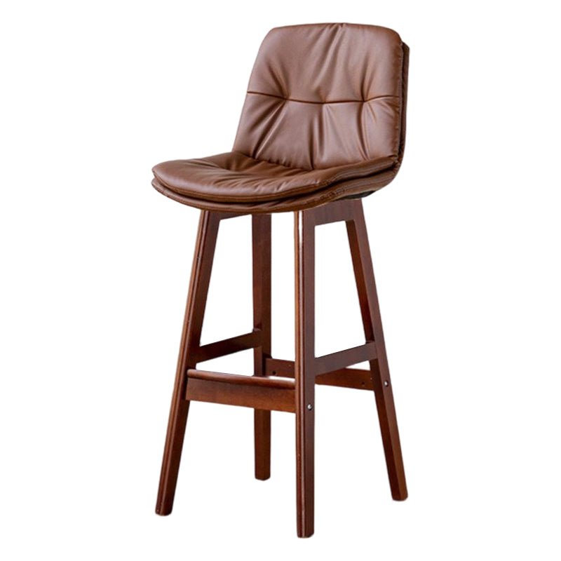 Scandinavian Leather Bar Stool 27.95'' Low Back Rubberwood Stool