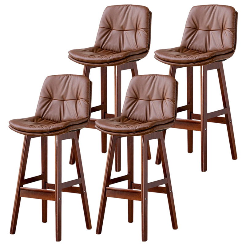 Scandinavian Leather Bar Stool 27.95'' Low Back Rubberwood Stool