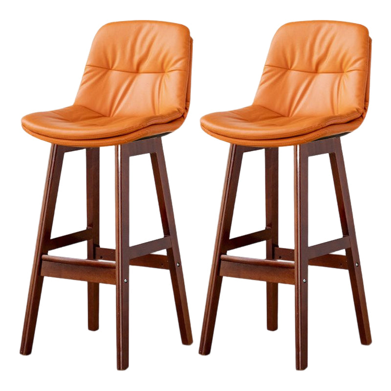 Scandinavian Leather Bar Stool 27.95'' Low Back Rubberwood Stool