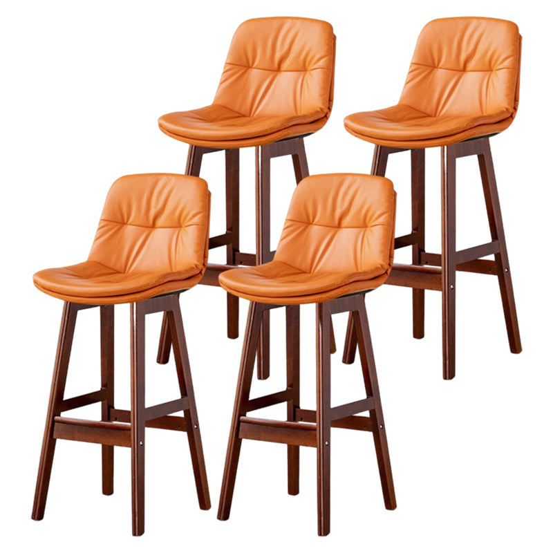 Scandinavian Leather Bar Stool 27.95'' Low Back Rubberwood Stool