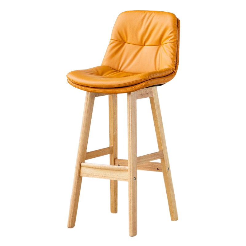 Scandinavian Leather Bar Stool 27.95'' Low Back Rubberwood Stool