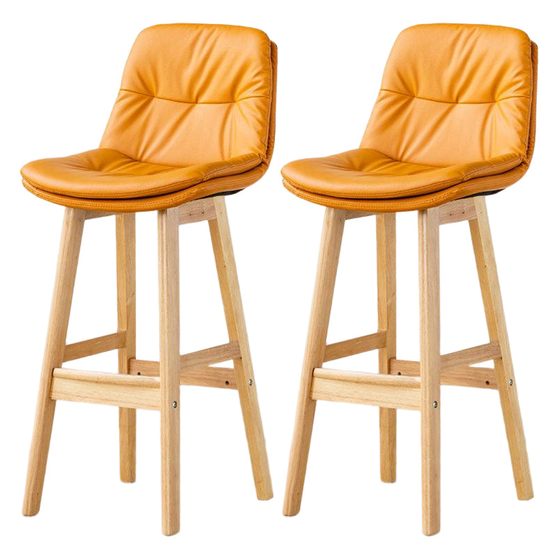 Scandinavian Leather Bar Stool 27.95'' Low Back Rubberwood Stool