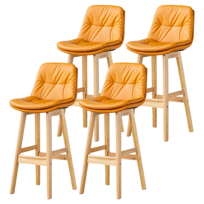 Scandinavian Leather Bar Stool 27.95'' Low Back Rubberwood Stool