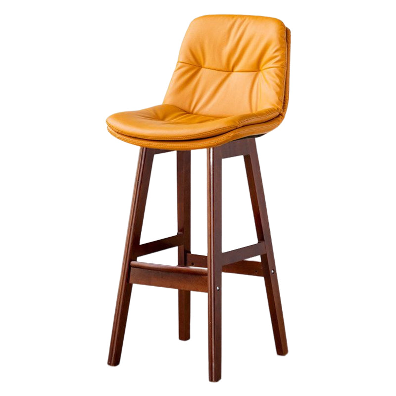 Scandinavian Leather Bar Stool 27.95'' Low Back Rubberwood Stool