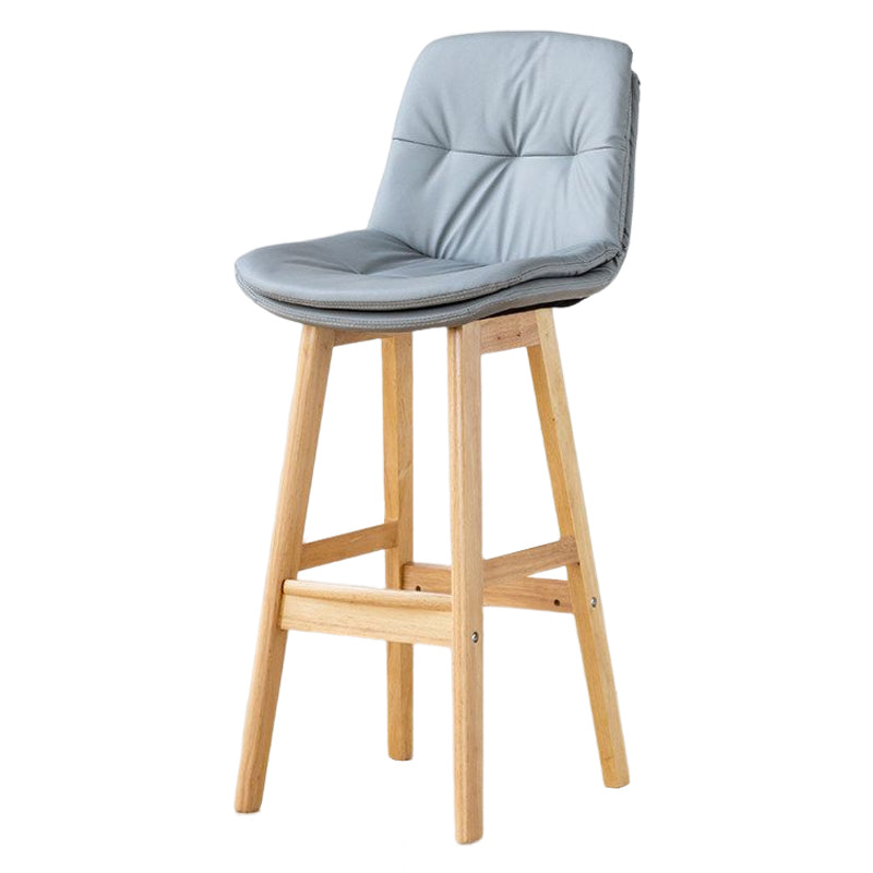Scandinavian Leather Bar Stool 27.95'' Low Back Rubberwood Stool