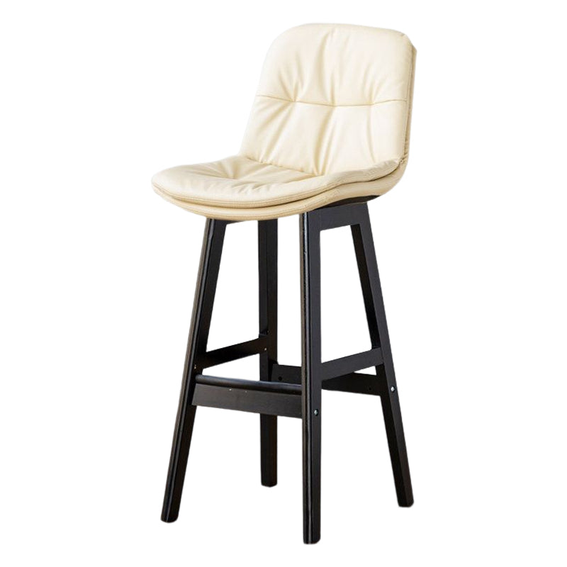 Scandinavian Leather Bar Stool 27.95'' Low Back Rubberwood Stool
