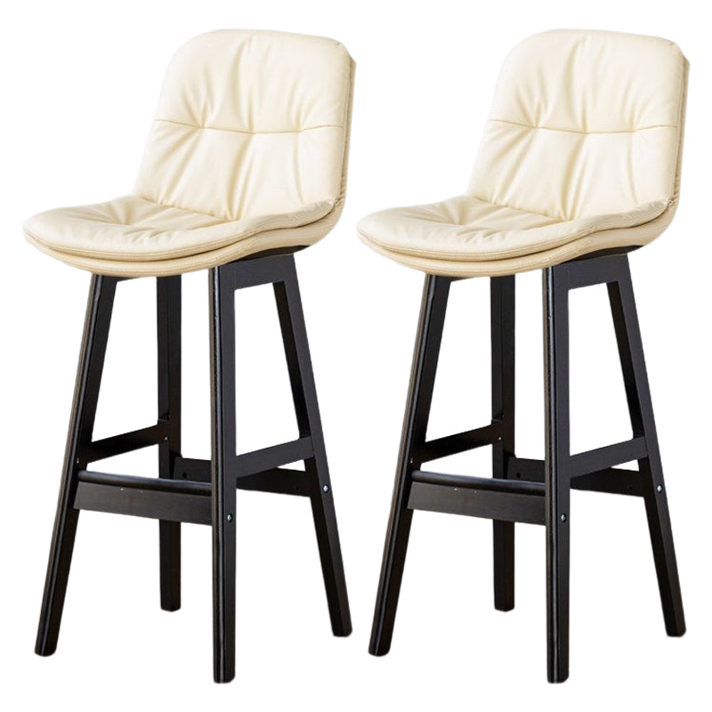 Scandinavian Leather Bar Stool 27.95'' Low Back Rubberwood Stool