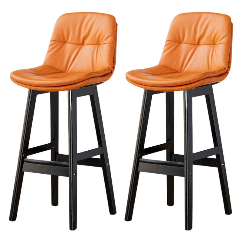 Scandinavian Leather Bar Stool 27.95'' Low Back Rubberwood Stool