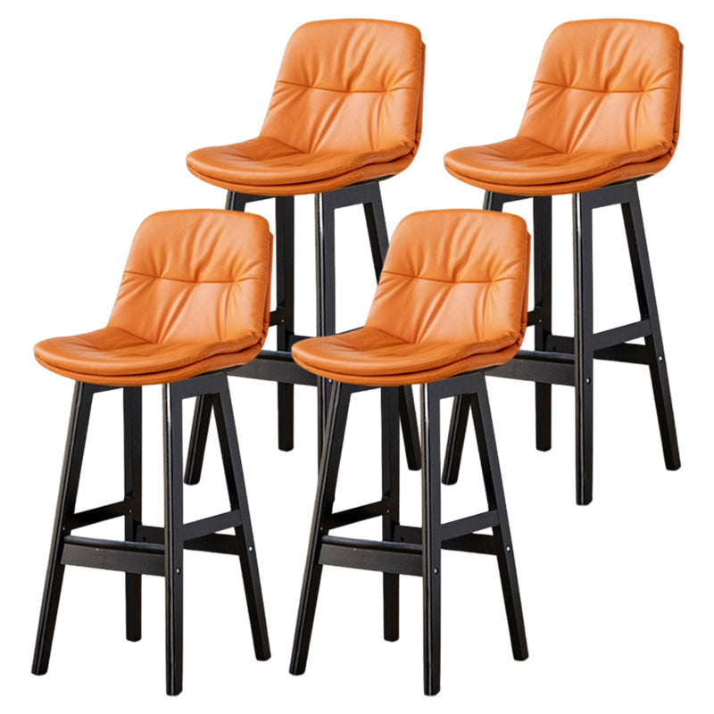 Scandinavian Leather Bar Stool 27.95'' Low Back Rubberwood Stool