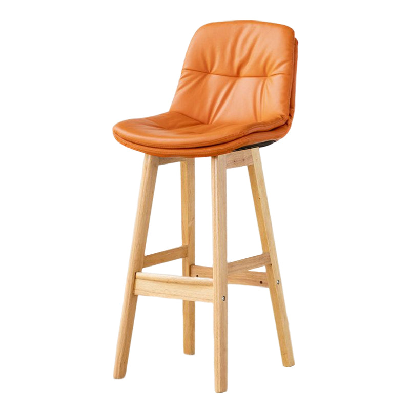 Scandinavian Leather Bar Stool 27.95'' Low Back Rubberwood Stool
