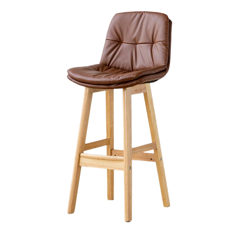 Scandinavian Leather Bar Stool 27.95'' Low Back Rubberwood Stool