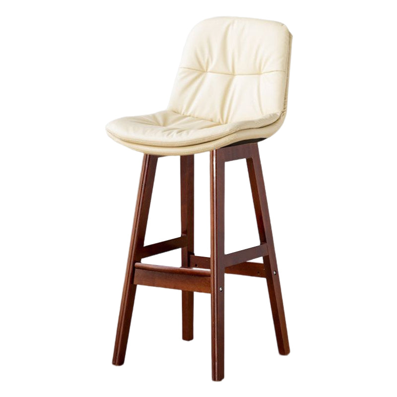 Scandinavian Leather Bar Stool 27.95'' Low Back Rubberwood Stool