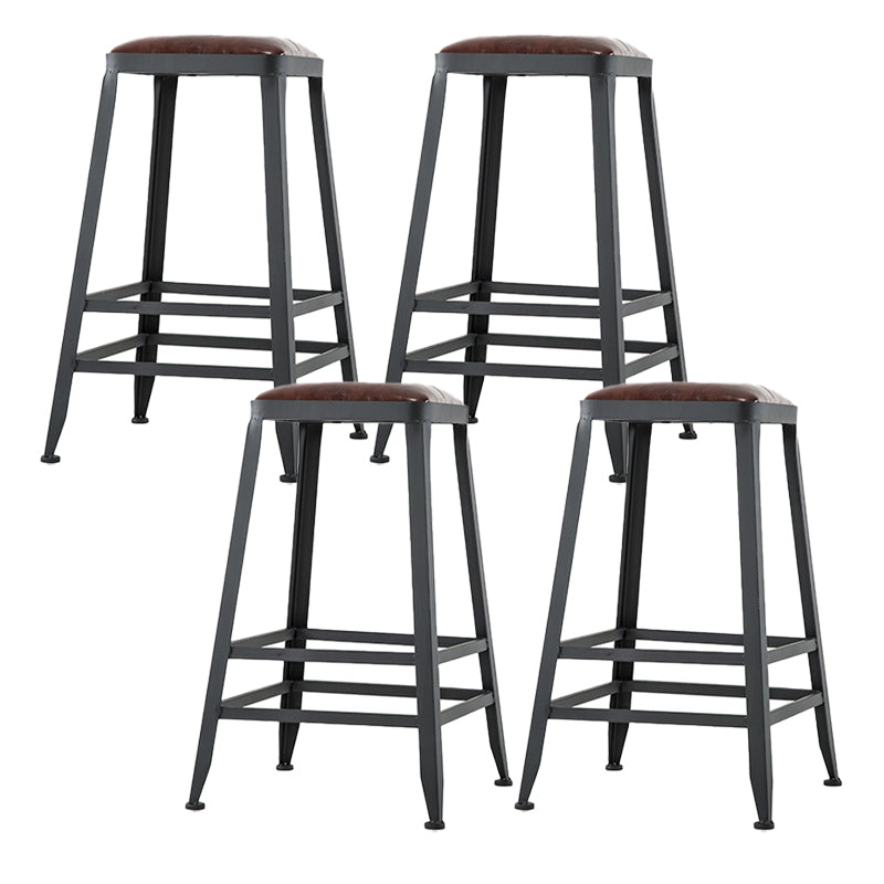 Industrial Leather Bar and Counter Stool Square Stool with 4 Legs