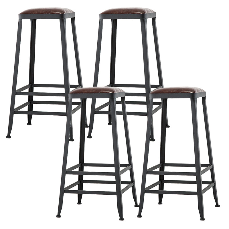 Industrial Leather Bar and Counter Stool Square Stool with 4 Legs