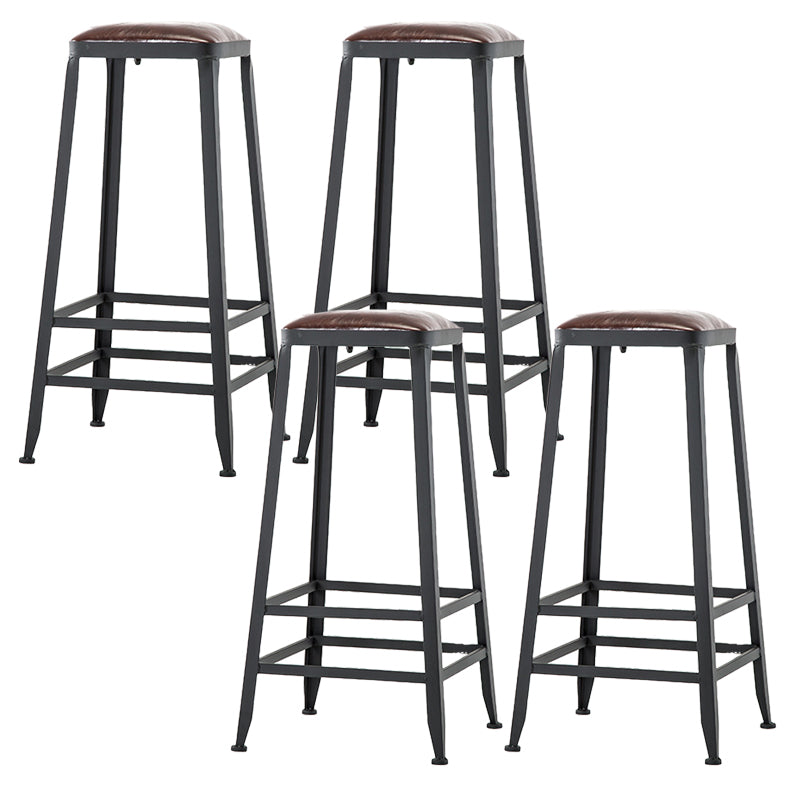 Industrial Leather Bar and Counter Stool Square Stool with 4 Legs