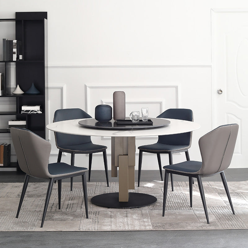 Modern Dinette Set 1/3/4/5/7 Pieces Round Sintered Stone Dining Table Set with Turntable