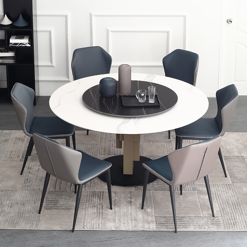 Modern Dinette Set 1/3/4/5/7 Pieces Round Sintered Stone Dining Table Set with Turntable