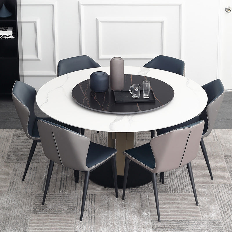 Modern Dinette Set 1/3/4/5/7 Pieces Round Sintered Stone Dining Table Set with Turntable
