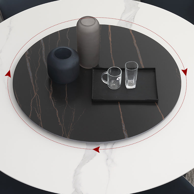 Modern Dinette Set 1/3/4/5/7 Pieces Round Sintered Stone Dining Table Set with Turntable