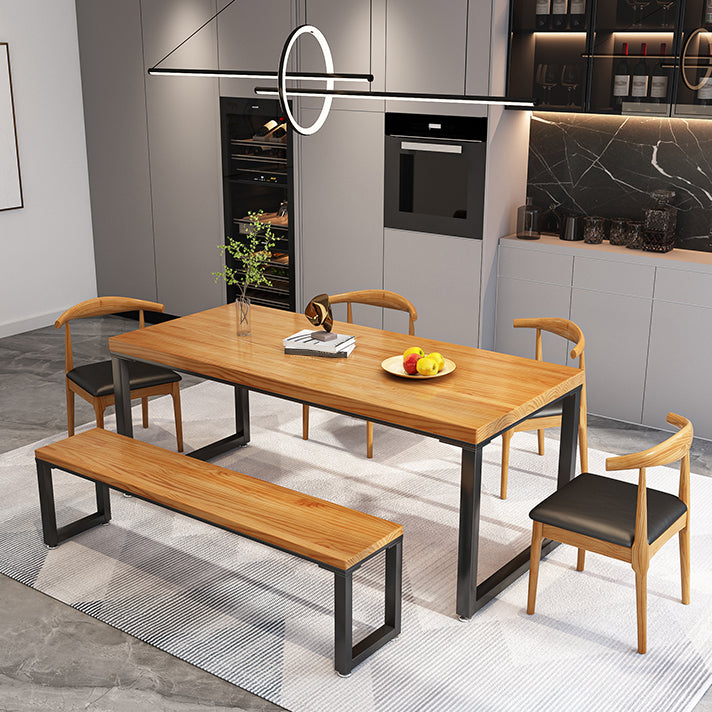 Rectangle Dining Table Contemporary Style Solid Wood Brown Dinner Table