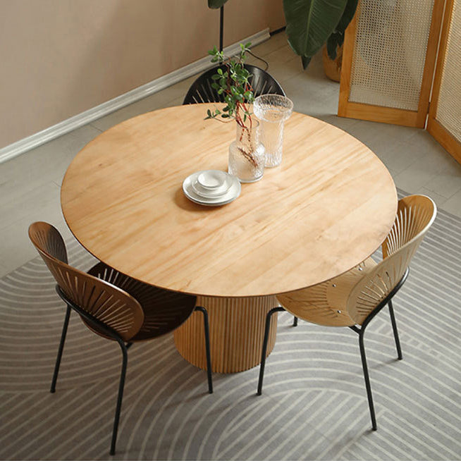 Round Dining Table Contemporary Style Solid Wood Brown Dinner Table