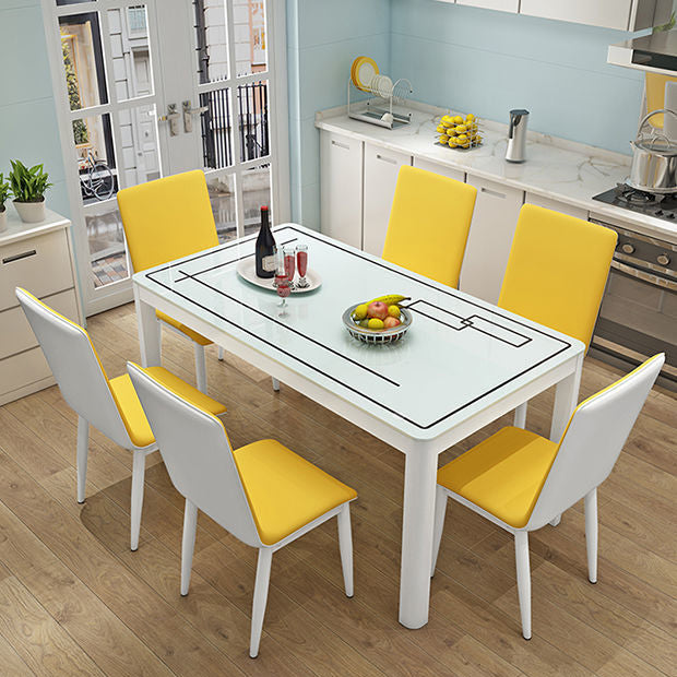 Modern White Glass Dining Table Rectangle Dining Table for Kitchen