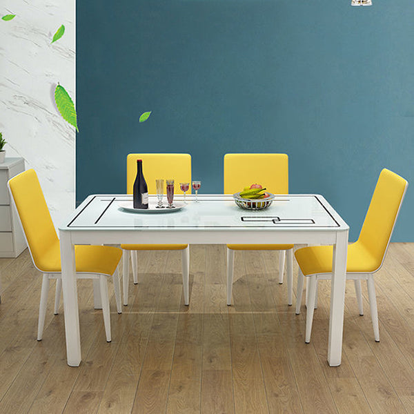 Modern White Glass Dining Table Rectangle Dining Table for Kitchen