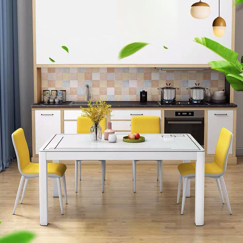 Modern White Glass Dining Table Rectangle Dining Table for Kitchen