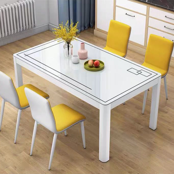 Modern White Glass Dining Table Rectangle Dining Table for Kitchen
