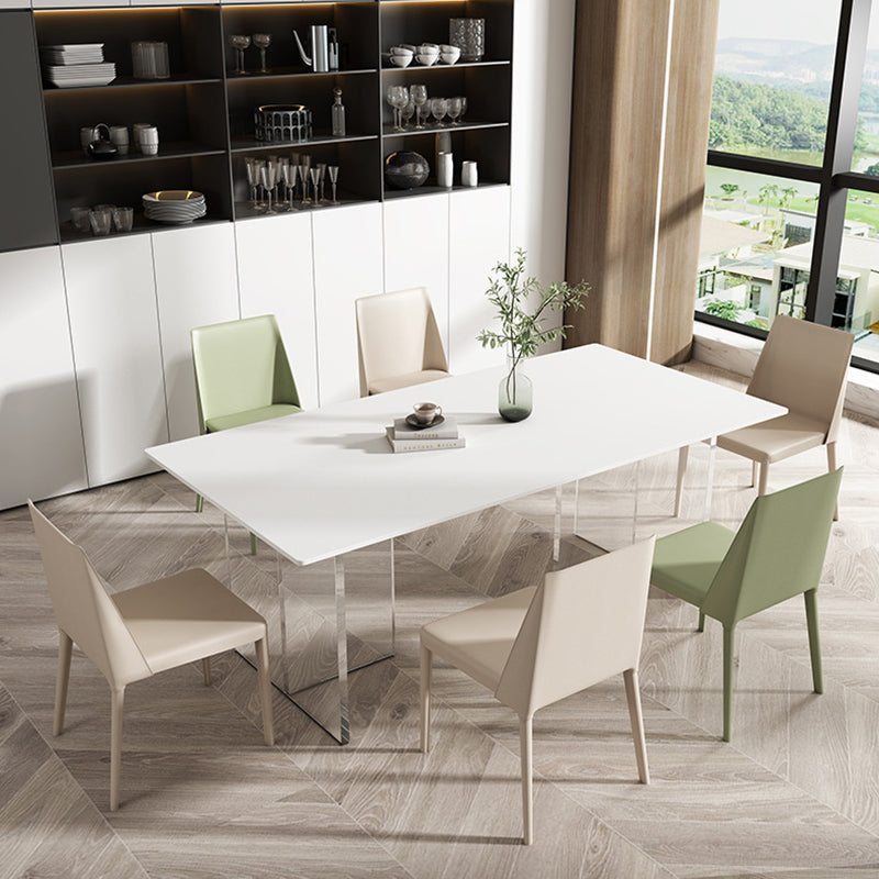 Modern Rectangle Dining Table White Sintered Stone Top Acrylic Base Table