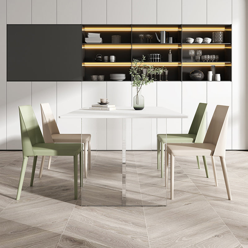 Modern Rectangle Dining Table White Sintered Stone Top Acrylic Base Table