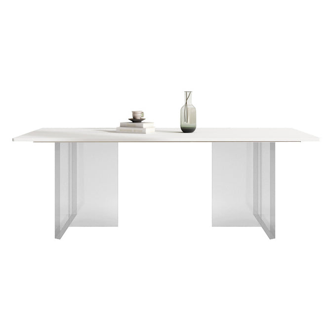 Modern Rectangle Dining Table White Sintered Stone Top Acrylic Base Table