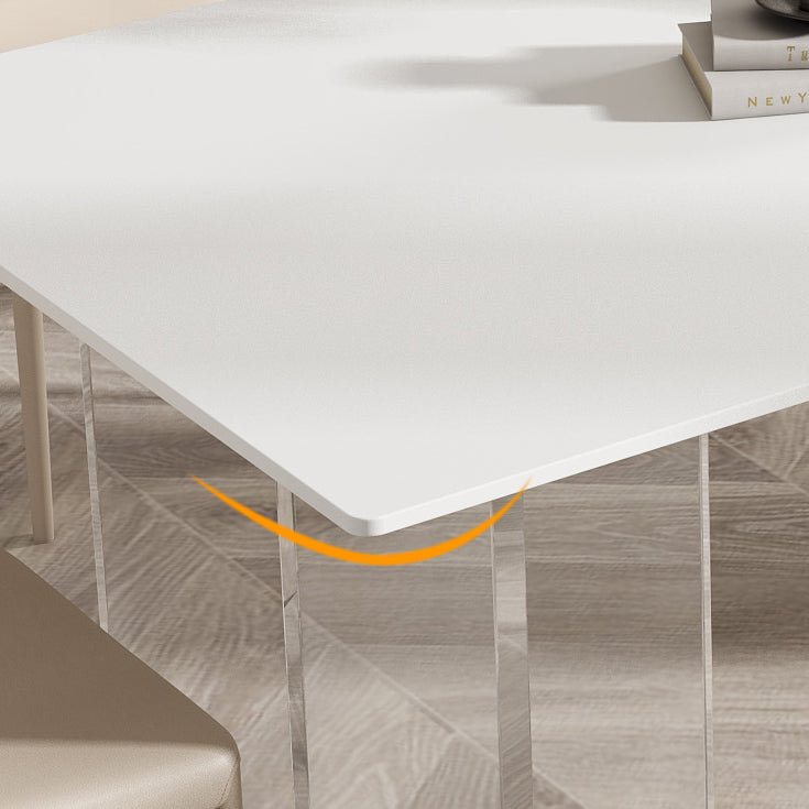 Modern Rectangle Dining Table White Sintered Stone Top Acrylic Base Table