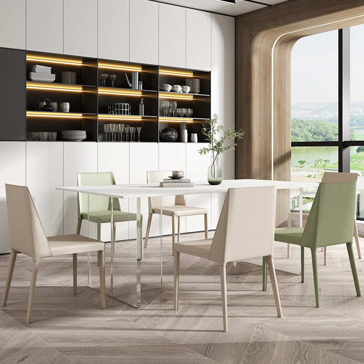 Modern Rectangle Dining Table White Sintered Stone Top Acrylic Base Table