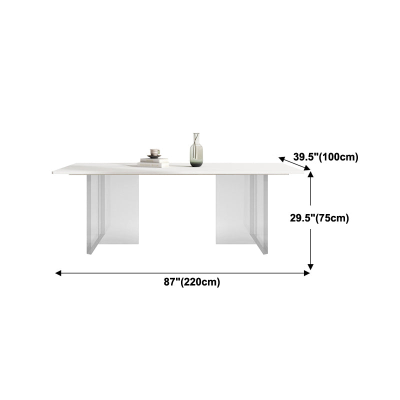 Modern Rectangle Dining Table White Sintered Stone Top Acrylic Base Table