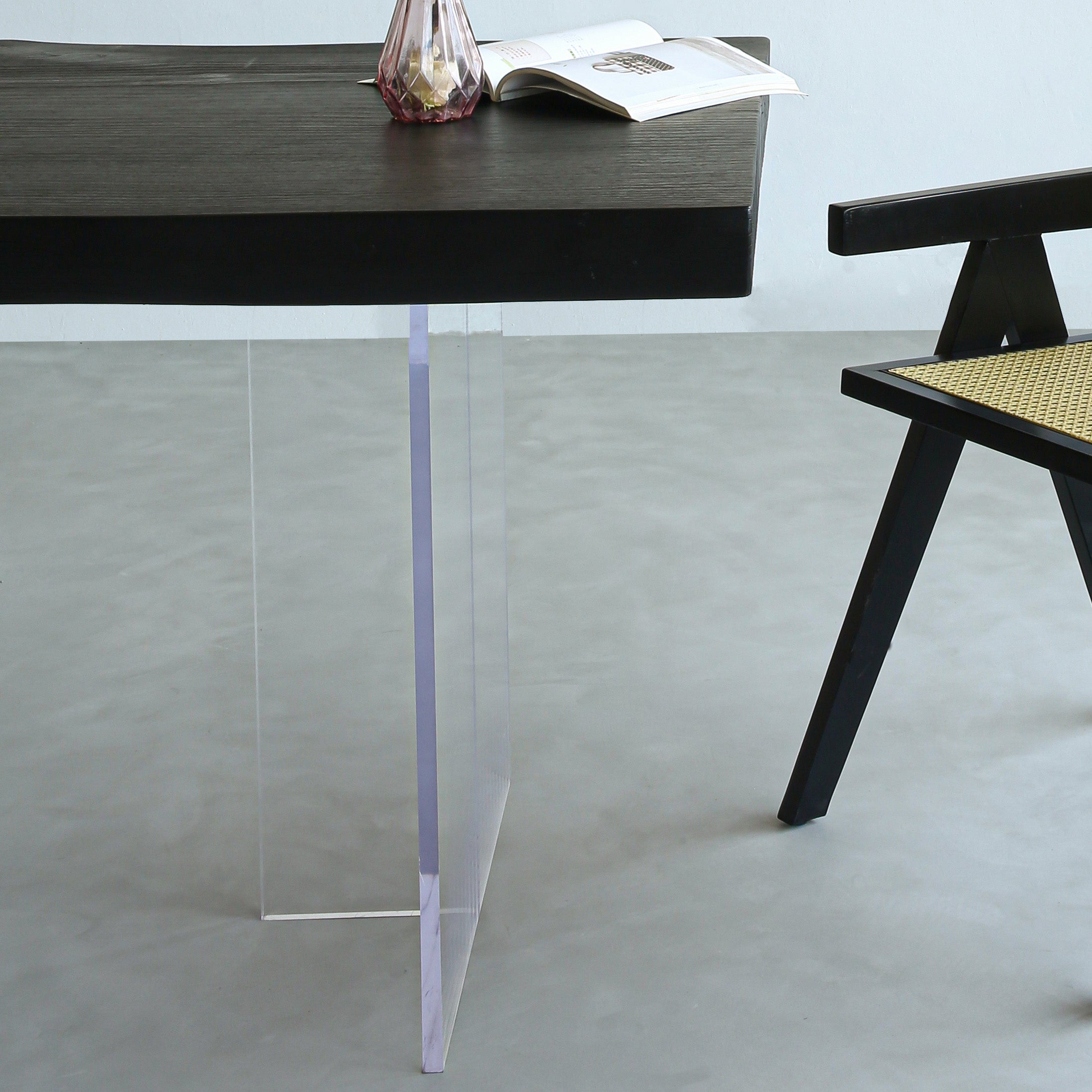 Irregular Dining Table Contemporary Style Solid Wood Black Dinner Table