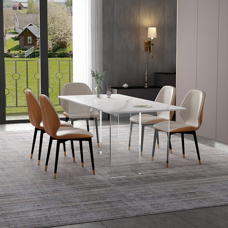 Modern Sintered Stone Dining Table Double Pedestal Table with Acrylic Base for Home