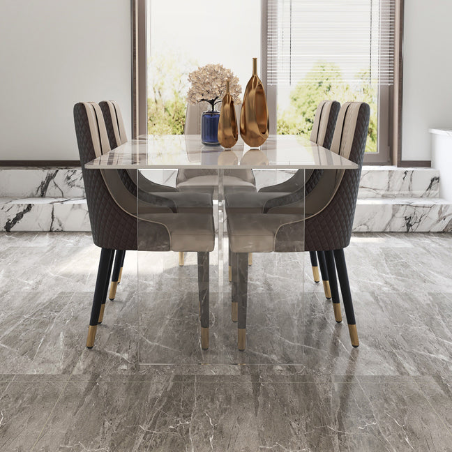 Modern Sintered Stone Dining Table Double Pedestal Table with Acrylic Base for Home