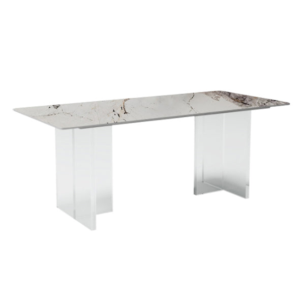 Modern Sintered Stone Dining Table Double Pedestal Table with Acrylic Base for Home